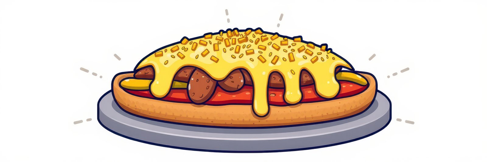 Delicious hot dog topped with cheese and sausage served on a platter during a summer gathering